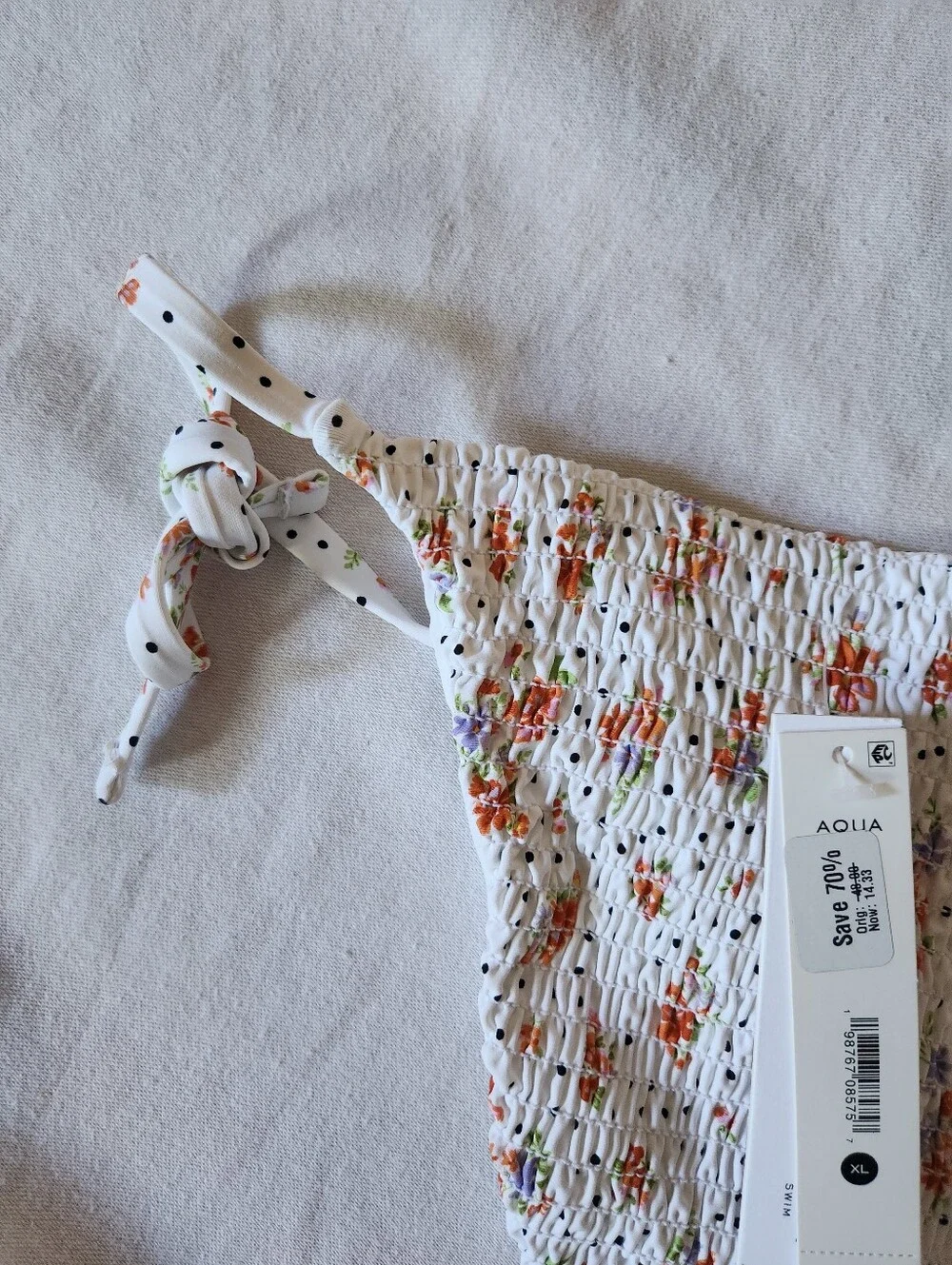 NWT AQUA Swim Floral Smocked Tie Side Bikini Bottom XL